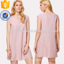 Pink Scallop Trim V Cut Neck Dress OEM/ODM Manufacture Wholesale Fashion Women Apparel (TA7104D)